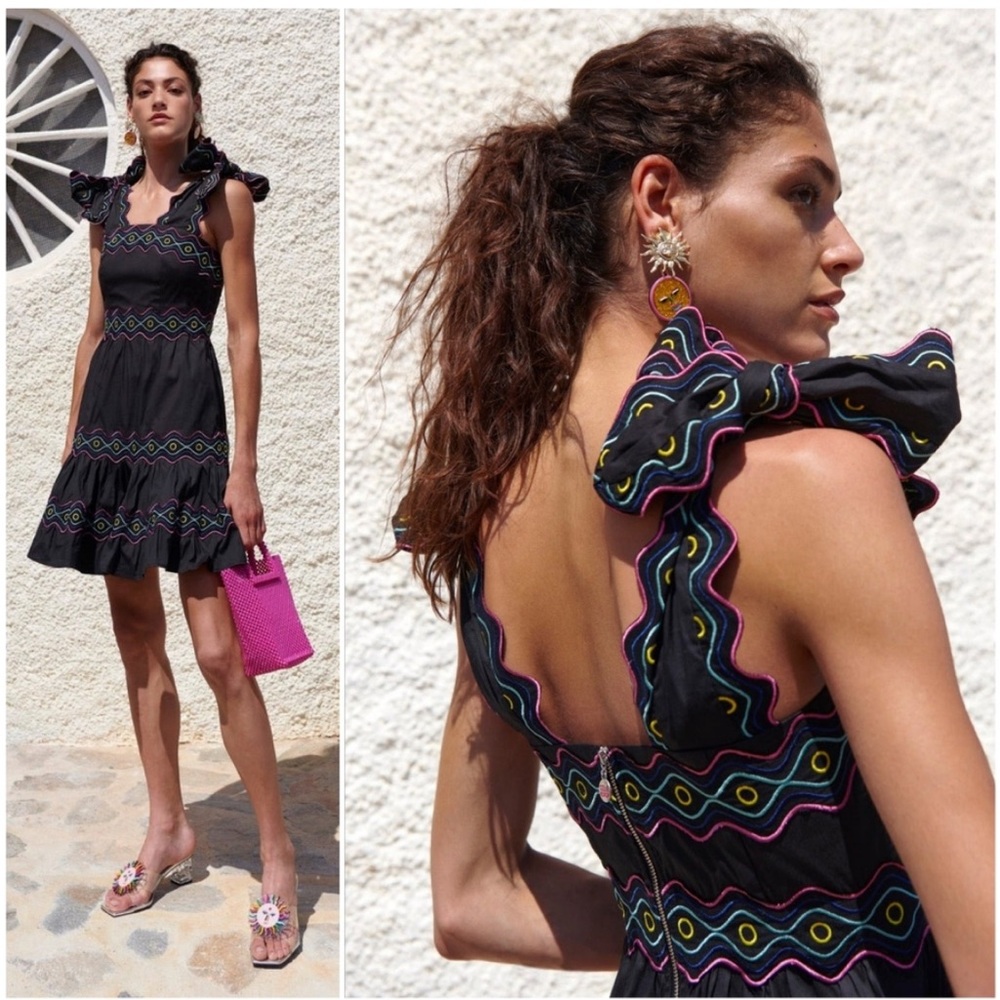 NWT Celia B Umi black scalloped mini dress